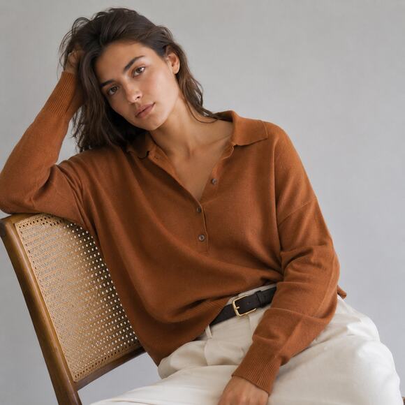 Zara Sweaters - Zara 2893/017/778 Plain Knit Oversized Polo Sweater Womens M-L Brown Cognac